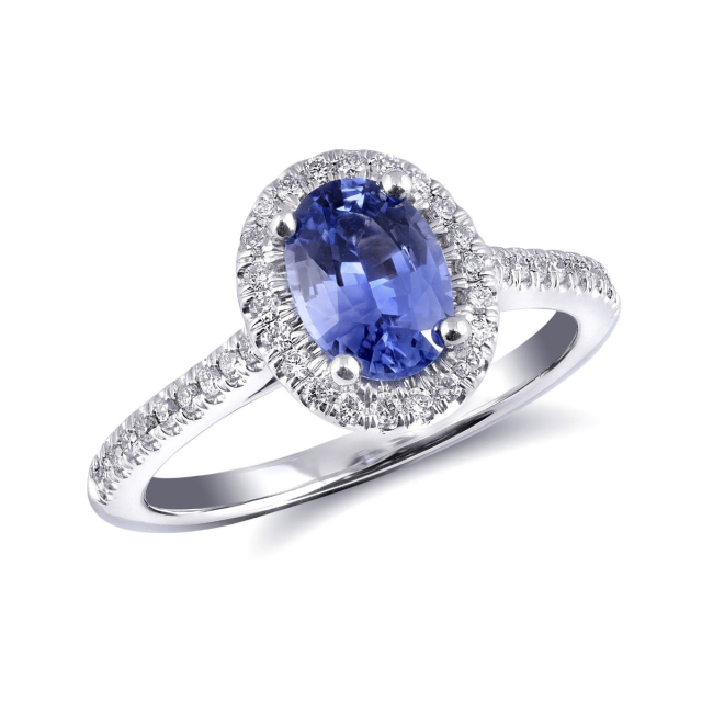 Natural Blue Sapphire 1.17 carats set in 14K White Gold Ring with 0.25 carats Diamonds 