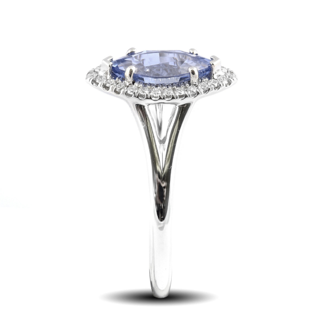 Natural Blue Sapphire 1.29 carats set in 14K White Gold Ring with 0.13 carats Diamonds 