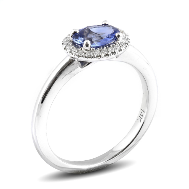 Natural Blue Sapphire 0.88 carats set in 14K White Gold Ring with 0.11 carats Diamonds 