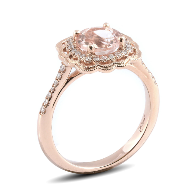 Natural Morganite 1.29 carats set in 14K Rose Gold Ring with 0.18 carats Diamonds 