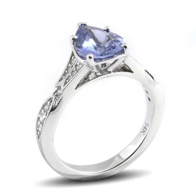 Natural Blue Sapphire 2.09 carats set in 14K White Gold Ring with 0.18 carats Diamonds 