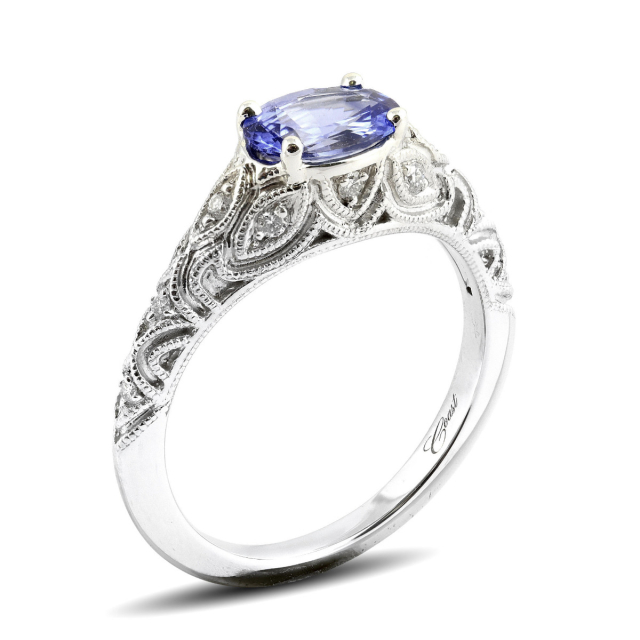 Natural Blue Sapphire 0.99 carats set in 14K White Gold Ring with 0.11 carats Diamonds 