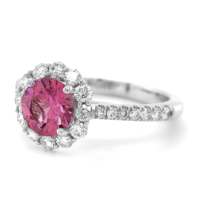Natural Padparadscha Sapphire 1.11 carats set in 14K White Gold Ring with 0.50 carats Diamonds / GRS Report