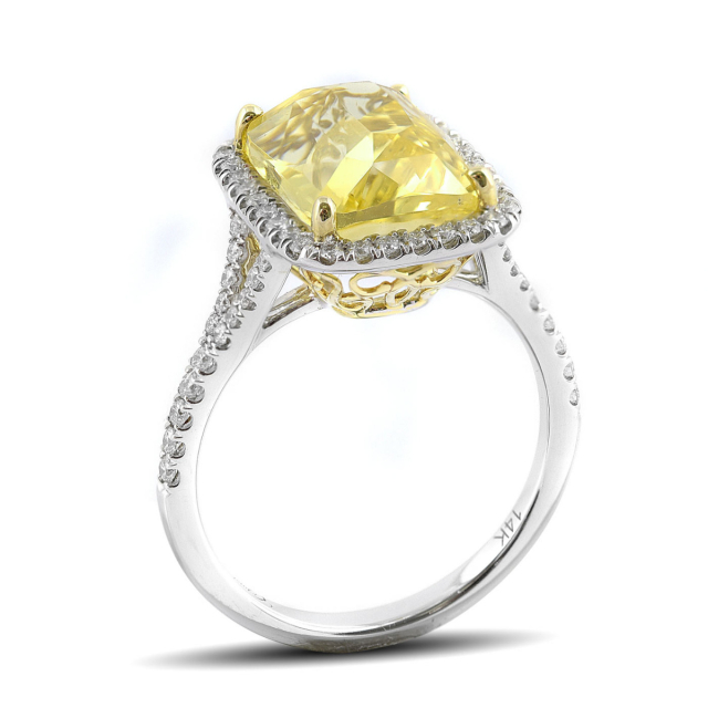 Natural Unheated Yellow Sapphire 7.02 carats set in 14K White and Yellow Gold with 0.38 carats Diamonds
