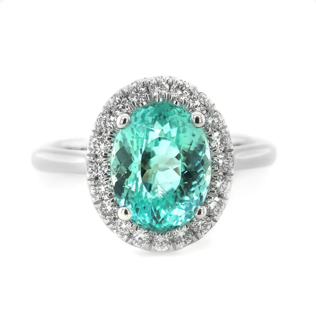 Natural Mozambique Paraiba Tourmaline 3.28 carats set in 14K White Gold Ring with 0.28 carats Diamonds / GIA Report
