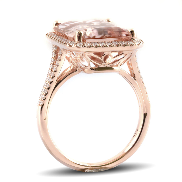 Natural Morganite 10.13 carats set in 14K Rose Gold Ring with 0.39 carats Diamonds 
