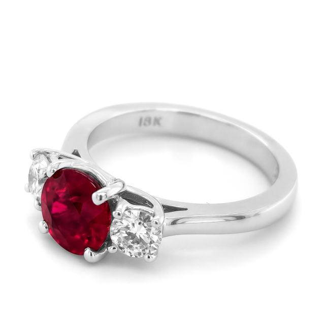 Natural "Pigeon Blood" Burma Ruby 1.81 carats set in 18K White Gold Ring with 0.59 carats Diamonds / GIA Report