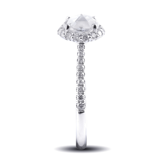 Natural Rose Cut Diamond 1.03 carats set in 18K White Gold Ring with 0.34 carats of Accent Diamonds / GIA Report