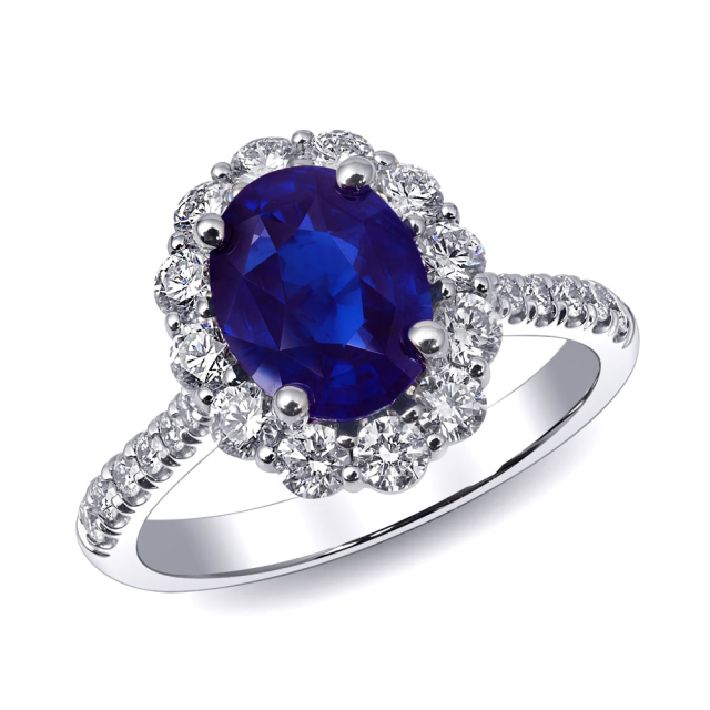 Natural Unheated Blue Sapphire 2.27 carats set in Platinum Ring with  0.86 carats Diamonds / GIA Report