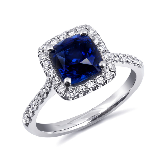 Natural Unheated Blue Sapphire 2.25 carats set in 14K White Gold Ring with 0.38 carats Diamonds / GIA Report
