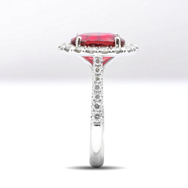 Natural Red Spinel 3.03 carats set in 14K White Gold Ring with 0.75 carats Diamonds / GIA Report