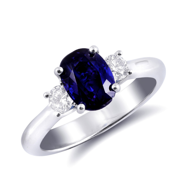 Natural Blue Sapphire 2.01 carats set in 14K White Gold Ring with 0.32 carats Diamonds 