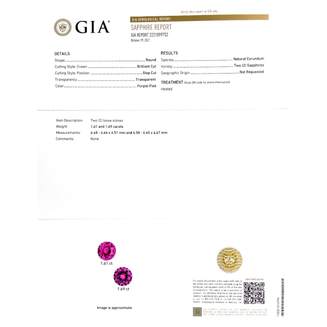Natural Heated Pink Sapphire Matching Pair 3.30 carats with GIA Report