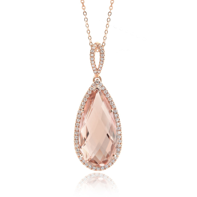 Natural Morganite 8.62 carats set in 14K Rose Gold Pendant with 0.35 carats Diamonds 