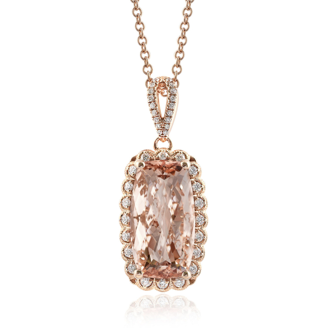 Natural Morganite 8.93 carats set in 14K Rose Gold Pendant with 0.35 carats Diamonds 