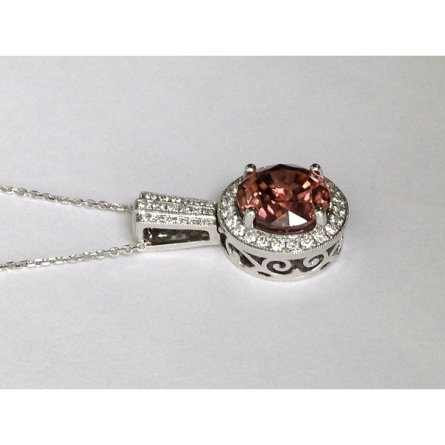 Natural Zircon 9.24 carats set in 14K White Gold Pendant with 0.54 carats Diamonds