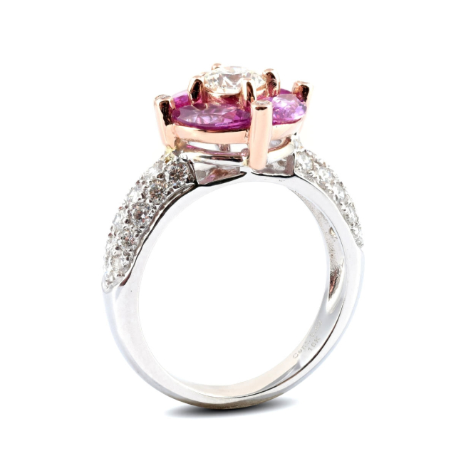Natural Pink Sapphire 1.80 carats set in 18K Rose and White Gold Ring with 1.25 carats Diamonds / GIA Report 