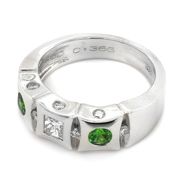 Natural Russian Demantoid Garnet 0.36 carats set in 14K White Gold Ring with 0.46 carats Diamonds 