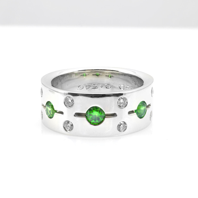 Natural Russian Demantoid Garnet 0.54 carats set in 14K White Gold Ring with 0.23 carats Diamonds