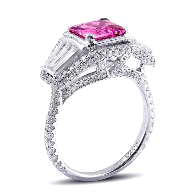 Natural Unheated Pink Sapphire 1.60 carats set in 18K White Gold Ring with 1.58 carats Diamonds / GIA Report