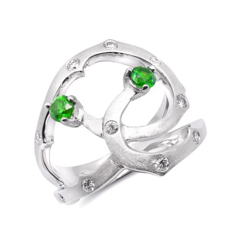 Natural Russian Demantoid Garnet 0.44 carats set in 14K White Gold Ring with 0.29 carats Diamonds 