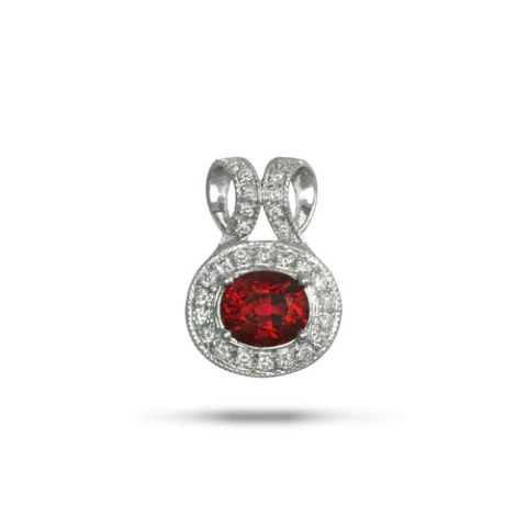 Natural Red Spinel 0.75 carats set in 14K White Gold Pendant with 0.15 carats Diamonds 