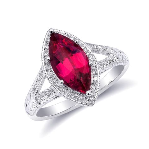 Natural Rubellite 1.47 carats set in 18K White Gold Ring with 0.22 carats Diamonds