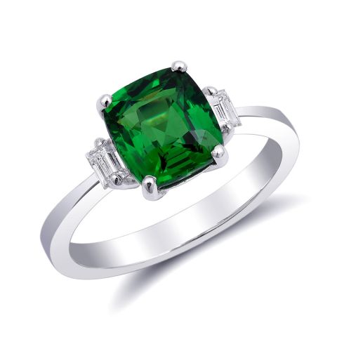 Natural Tsavorite 2.29 carats set in 18K White Gold Ring with 0.20 carats Diamonds