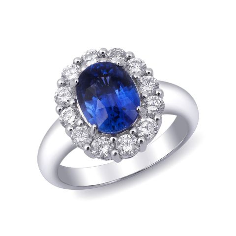 Natural Blue Sapphire 2.45 carats set in 18K White Gold Ring with 0.83 carats Diamonds 