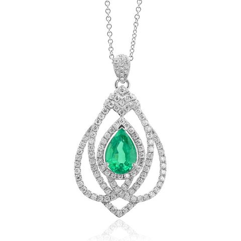 Natural Zambian Emerald 3.18 carats set in 14K White Gold Pendant with 1.90 carats Diamonds / GIA Report