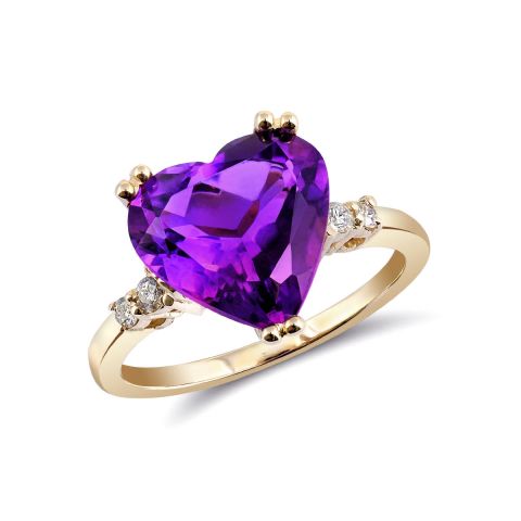 Natural Amethyst 2.44 carats set in 14K Yellow Gold Ring with 0.10 carats Diamonds