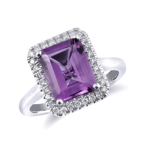 Natural Amethyst 2.69 carats set in 14K White Gold Ring with 0.22 carats Diamonds