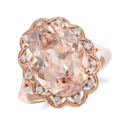 Natural Morganite 7.51 carats set in 14K Rose Gold Ring with 0.17 carats Diamonds 