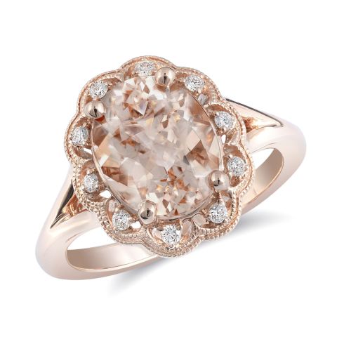 Natural Morganite 2.28 carats set in 14K Rose Gold Ring with 0.09 carats Diamonds 