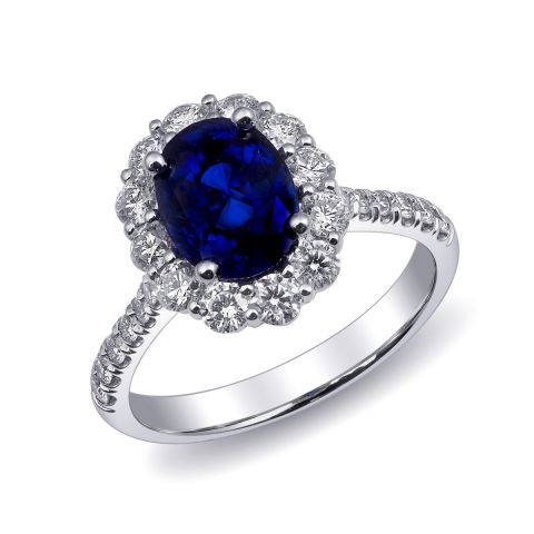 Natural Unheated Blue Sapphire 2.17 carats set in Platinum Ring with  0.86 carats Diamonds / GIA Report 