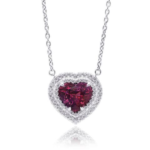 Natural Red-Purple Sapphire 6.59 carats set in Platinum Pendant with 0.62 carats Diamonds / GIA Report 
