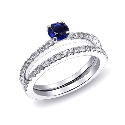 Natural Blue Sapphire 0.58 carats set in 14K White Gold Ring with 0.40 carats Diamonds
