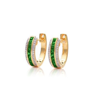 Natural Tsavorite 0.58 carats set in 14K Yellow Earrings with 0.17 carats Diamonds