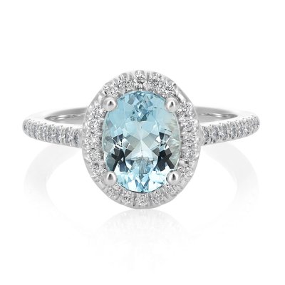 Natural Aquamarine 0.61 carats set in 14K White Ring with 0.17 Diamonds