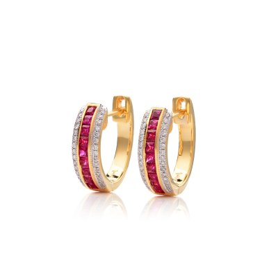 Natural Ruby 0.63 carats set in 14K Yellow Earrings with 0.17 carats Diamonds