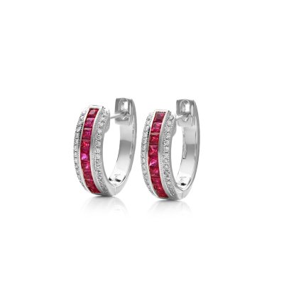 Natural Ruby 0.63 carats set in 14K White Gold Earrings with 0.17 carats Diamonds