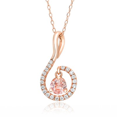 Natural Unheated Padparadscha Sapphire Pendant 0.70 carats with 0.21 carats Diamonds and 14K Rose Gold Chain/ AIGS Report 