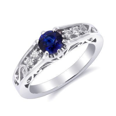 Natural Blue Sapphire 0.71 carats set in 14K White Gold Ring with 0.11 carats Diamonds 