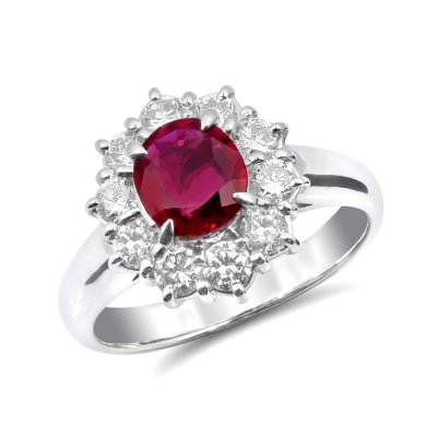 Natural Thai Ruby 0.93 carats set in Platinum Ring with 0.77 carats Diamonds / GIA Report