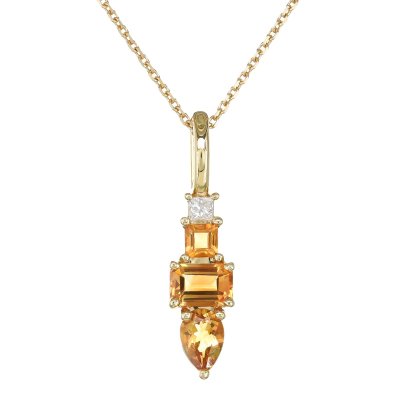 Natural Citrine 0.99 carats set in 14K Yellow Gold Pendant with 0.08 carats Diamond