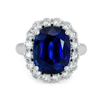 Natural Blue Sapphire 10.64 carats set in Platinum Ring with 1.51 carats Diamonds with GRS Report 