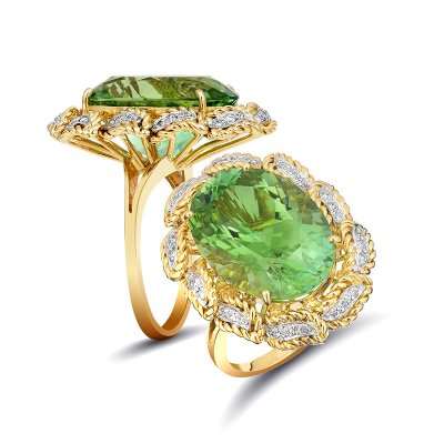 Natural Namibian Tourmaline 11.47 carats set in 18K Yellow and White Gold Ring with 0.24 carats Diamonds