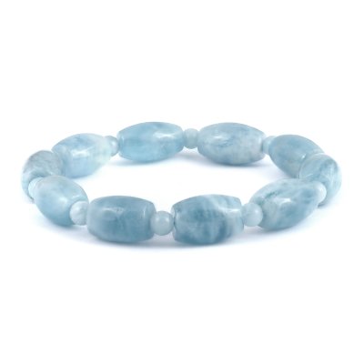 Untreated Natural Aquamarine 170.70 carats Barrel Shape Beads Bracelet Strong with Expandable Silk Thread