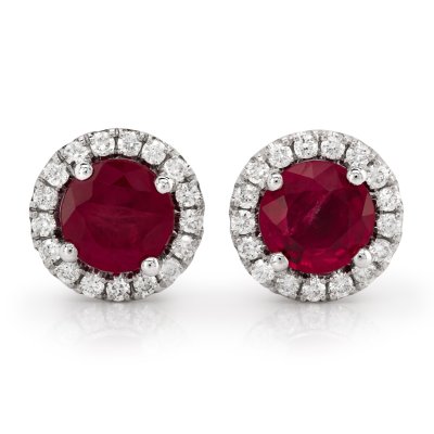 Natural Ruby 1.25 carats set in 14K White Gold Earrings with 0.20 carats Diamonds
