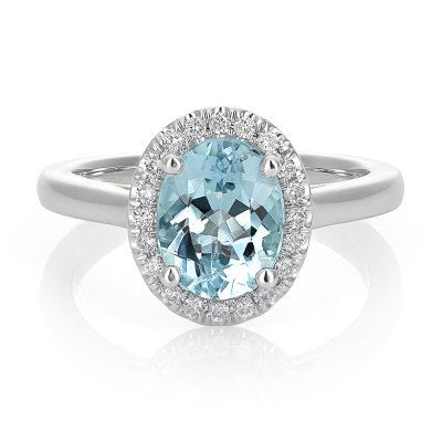 Natural Aquamarine 1.14 carats set in 14K White Gold Ring with 0.10 carats Diamonds